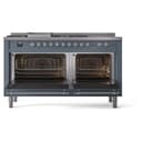 Nostalgie II 60 UP60FSNMPBGC Freestanding Dual Fuel Range with 7 Sealed Burners with Griddle and French Top Double Oven with Triple Glass Door with Chrome knobs view 4