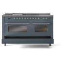 Nostalgie II 60 UP60FSNMPBGC Freestanding Dual Fuel Range with 7 Sealed Burners with Griddle and French Top Double Oven with Triple Glass Door with Chrome knobs view 7