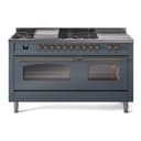 Nostalgie II 60 UP60FSNMPBGG Freestanding Dual Fuel Range with 7 Sealed Burners with Griddle and French Top Double Oven with Triple Glass Door with Brass knobs view 1