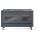 Nostalgie II 60 UP60FSNMPBGG Freestanding Dual Fuel Range with 7 Sealed Burners with Griddle and French Top Double Oven with Triple Glass Door with Brass knobs view 3