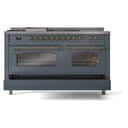 Nostalgie II 60 UP60FSNMPBGG Freestanding Dual Fuel Range with 7 Sealed Burners with Griddle and French Top Double Oven with Triple Glass Door with Brass knobs view 7