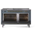 Nostalgie II 60 UP60FSNMPBGG Freestanding Dual Fuel Range with 7 Sealed Burners with Griddle and French Top Double Oven with Triple Glass Door with Brass knobs view 4