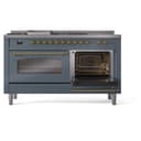 Nostalgie II 60 UP60FSNMPBGG Freestanding Dual Fuel Range with 7 Sealed Burners with Griddle and French Top Double Oven with Triple Glass Door with Brass knobs view 6