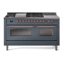 Nostalgie II 60 UP60FSNMPBGP Freestanding Dual Fuel Range with 7 Sealed Burners with Griddle and French Top Double Oven with Triple Glass Door with Copper knobs view 1