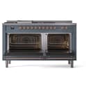 Nostalgie II 60 UP60FSNMPBGP Freestanding Dual Fuel Range with 7 Sealed Burners with Griddle and French Top Double Oven with Triple Glass Door with Copper knobs view 4