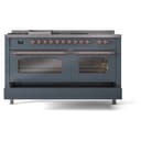 Nostalgie II 60 UP60FSNMPBGP Freestanding Dual Fuel Range with 7 Sealed Burners with Griddle and French Top Double Oven with Triple Glass Door with Copper knobs view 7