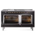Nostalgie II 60 UP60FSNMPBKB Freestanding Dual Fuel Range with 7 Sealed Burners with Griddle and French Top Double Oven with Triple Glass Door with Bronze knobs view 4