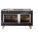 Nostalgie II 60 UP60FSNMPBKB Freestanding Dual Fuel Range with 7 Sealed Burners with Griddle and French Top Double Oven with Triple Glass Door with Bronze knobs view 4