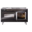 Nostalgie II 60 UP60FSNMPBKB Freestanding Dual Fuel Range with 7 Sealed Burners with Griddle and French Top Double Oven with Triple Glass Door with Bronze knobs view 6