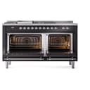 Nostalgie II 60 UP60FSNMPBKC Freestanding Dual Fuel Range with 7 Sealed Burners with Griddle and French Top Double Oven with Triple Glass Door with Chrome knobs view 4