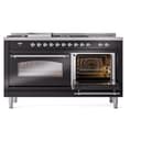Nostalgie II 60 UP60FSNMPBKC Freestanding Dual Fuel Range with 7 Sealed Burners with Griddle and French Top Double Oven with Triple Glass Door with Chrome knobs view 6