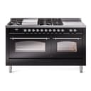 Nostalgie II 60 UP60FSNMPBKC Freestanding Dual Fuel Range with 7 Sealed Burners with Griddle and French Top Double Oven with Triple Glass Door with Chrome knobs view 1