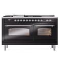 Nostalgie II 60 UP60FSNMPBKC Freestanding Dual Fuel Range with 7 Sealed Burners with Griddle and French Top Double Oven with Triple Glass Door with Chrome knobs view 3