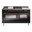Nostalgie II 60 UP60FSNMPBKG Freestanding Dual Fuel Range with 7 Sealed Burners with Griddle and French Top Double Oven with Triple Glass Door with Brass knobs view 1