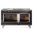 Nostalgie II 60 UP60FSNMPBKG Freestanding Dual Fuel Range with 7 Sealed Burners with Griddle and French Top Double Oven with Triple Glass Door with Brass knobs view 4