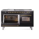 Nostalgie II 60 UP60FSNMPBKG Freestanding Dual Fuel Range with 7 Sealed Burners with Griddle and French Top Double Oven with Triple Glass Door with Brass knobs view 5