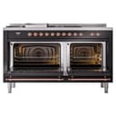 Nostalgie II 60 UP60FSNMPBKP Freestanding Dual Fuel Range with 7 Sealed Burners with Griddle and French Top Double Oven with Triple Glass Door with Copper knobs view 4