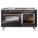 Nostalgie II 60 UP60FSNMPBKP Freestanding Dual Fuel Range with 7 Sealed Burners with Griddle and French Top Double Oven with Triple Glass Door with Copper knobs view 6