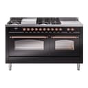 Nostalgie II 60 UP60FSNMPBKP Freestanding Dual Fuel Range with 7 Sealed Burners with Griddle and French Top Double Oven with Triple Glass Door with Copper knobs view 1