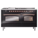Nostalgie II 60 UP60FSNMPBKP Freestanding Dual Fuel Range with 7 Sealed Burners with Griddle and French Top Double Oven with Triple Glass Door with Copper knobs view 3
