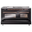 Nostalgie II 60 UP60FSNMPBKP Freestanding Dual Fuel Range with 7 Sealed Burners with Griddle and French Top Double Oven with Triple Glass Door with Copper knobs view 7