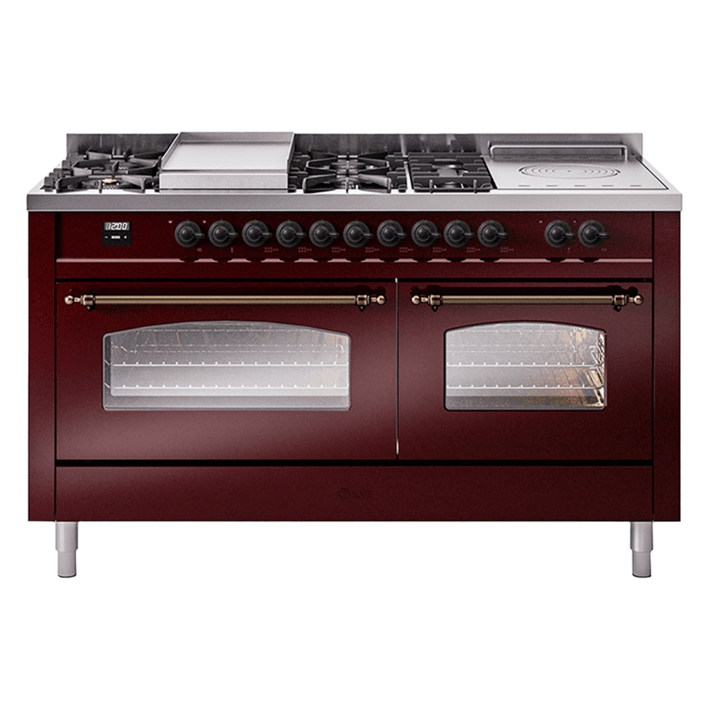 Nostalgie II 60 UP60FSNMPBUB Freestanding Dual Fuel Range with 7 Sealed Burners with Griddle and French Top Double Oven with Triple Glass Door with Bronze knobs
