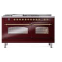 Nostalgie II 60 UP60FSNMPBUG Freestanding Dual Fuel Range with 7 Sealed Burners with Griddle and French Top Double Oven with Triple Glass Door with Brass knobs view 2