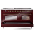 Nostalgie II 60 UP60FSNMPBUG Freestanding Dual Fuel Range with 7 Sealed Burners with Griddle and French Top Double Oven with Triple Glass Door with Brass knobs view 6
