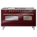 Nostalgie II 60 UP60FSNMPBUP Freestanding Dual Fuel Range with 7 Sealed Burners with Griddle and French Top Double Oven with Triple Glass Door with Copper knobs view 3