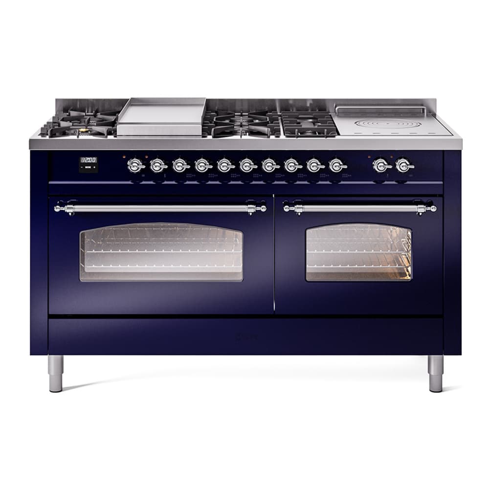 Nostalgie II 60 UP60FSNMPMBC Freestanding Dual Fuel Range with 7 Sealed Burners with Griddle and French Top Double Oven with Triple Glass Door with Chrome knobs