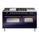 Nostalgie II 60 UP60FSNMPMBG Freestanding Dual Fuel Range with 7 Sealed Burners with Griddle and French Top Double Oven with Triple Glass Door with Brass knobs view 1