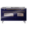 Nostalgie II 60 UP60FSNMPMBG Freestanding Dual Fuel Range with 7 Sealed Burners with Griddle and French Top Double Oven with Triple Glass Door with Brass knobs view 3