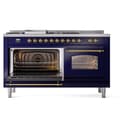 Nostalgie II 60 UP60FSNMPMBG Freestanding Dual Fuel Range with 7 Sealed Burners with Griddle and French Top Double Oven with Triple Glass Door with Brass knobs view 5