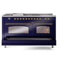 Nostalgie II 60 UP60FSNMPMBG Freestanding Dual Fuel Range with 7 Sealed Burners with Griddle and French Top Double Oven with Triple Glass Door with Brass knobs view 7
