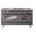 Nostalgie II 60 UP60FSNMPMGB Freestanding Dual Fuel Range with 7 Sealed Burners with Griddle and French Top Double Oven with Triple Glass Door with Bronze knobs view 3