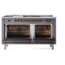 Nostalgie II 60 UP60FSNMPMGB Freestanding Dual Fuel Range with 7 Sealed Burners with Griddle and French Top Double Oven with Triple Glass Door with Bronze knobs view 4