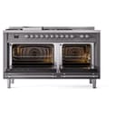 Nostalgie II 60 UP60FSNMPMGC Freestanding Dual Fuel Range with 7 Sealed Burners with Griddle and French Top Double Oven with Triple Glass Door with Chrome knobs view 4