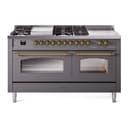Nostalgie II 60 UP60FSNMPMGG Freestanding Dual Fuel Range with 7 Sealed Burners with Griddle and French Top Double Oven with Triple Glass Door with Brass knobs view 1