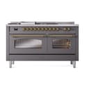 Nostalgie II 60 UP60FSNMPMGG Freestanding Dual Fuel Range with 7 Sealed Burners with Griddle and French Top Double Oven with Triple Glass Door with Brass knobs view 3