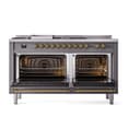 Nostalgie II 60 UP60FSNMPMGG Freestanding Dual Fuel Range with 7 Sealed Burners with Griddle and French Top Double Oven with Triple Glass Door with Brass knobs view 4