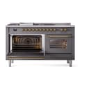 Nostalgie II 60 UP60FSNMPMGG Freestanding Dual Fuel Range with 7 Sealed Burners with Griddle and French Top Double Oven with Triple Glass Door with Brass knobs view 5