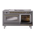 Nostalgie II 60 UP60FSNMPMGG Freestanding Dual Fuel Range with 7 Sealed Burners with Griddle and French Top Double Oven with Triple Glass Door with Brass knobs view 6