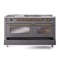 Nostalgie II 60 UP60FSNMPMGG Freestanding Dual Fuel Range with 7 Sealed Burners with Griddle and French Top Double Oven with Triple Glass Door with Brass knobs view 7