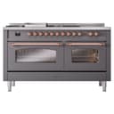 Nostalgie II 60 UP60FSNMPMGP Freestanding Dual Fuel Range with 7 Sealed Burners with Griddle and French Top Double Oven with Triple Glass Door with Copper knobs view 3