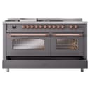 Nostalgie II 60 UP60FSNMPMGP Freestanding Dual Fuel Range with 7 Sealed Burners with Griddle and French Top Double Oven with Triple Glass Door with Copper knobs view 7
