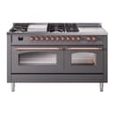 Nostalgie II 60 UP60FSNMPMGP Freestanding Dual Fuel Range with 7 Sealed Burners with Griddle and French Top Double Oven with Triple Glass Door with Copper knobs view 1