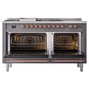 Nostalgie II 60 UP60FSNMPMGP Freestanding Dual Fuel Range with 7 Sealed Burners with Griddle and French Top Double Oven with Triple Glass Door with Copper knobs view 4