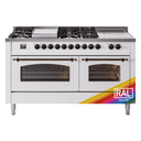 Nostalgie II 60 UP60FSNMPRAB Freestanding Dual Fuel Range with 7 Sealed Burners with Griddle and French Top Double Oven with Triple Glass Door with Bronze knobs view 1