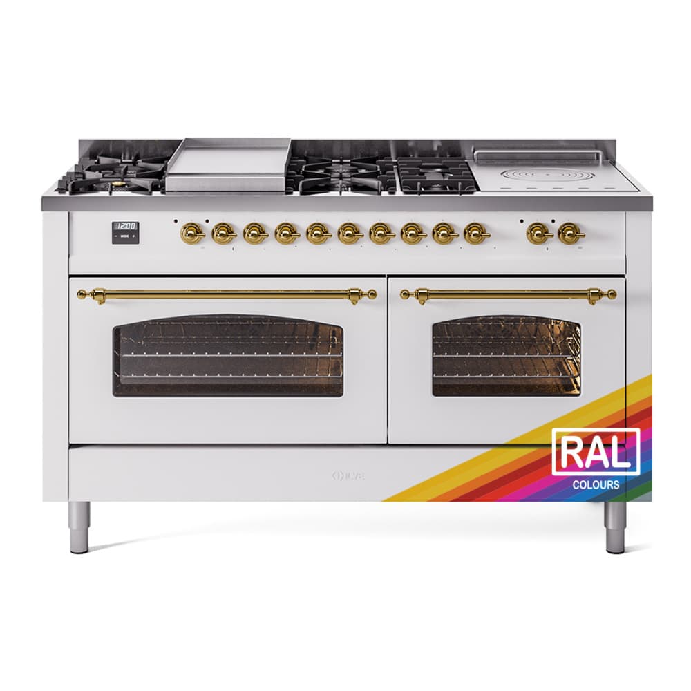 Nostalgie II 60 UP60FSNMPRAG Freestanding Dual Fuel Range with 7 Sealed Burners with Griddle and French Top Double Oven with Triple Glass Door with Brass knobs