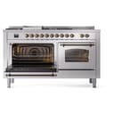 Nostalgie II 60 UP60FSNMPSSB Freestanding Dual Fuel Range with 7 Sealed Burners with Griddle and French Top Double Oven with Triple Glass Door with Bronze knobs view 5